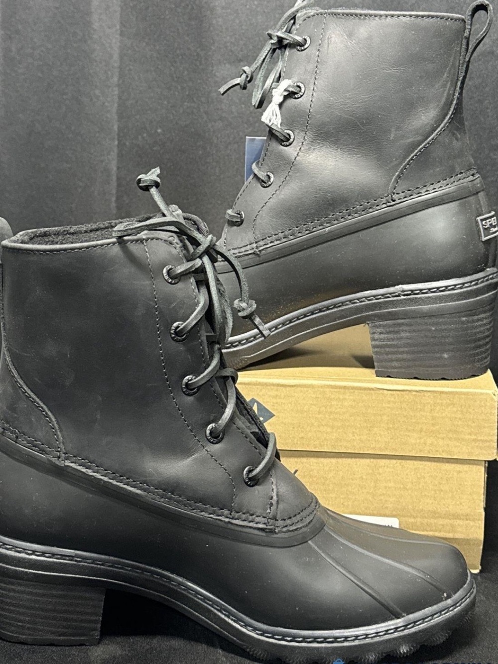 Sperry Black Lace-Up Duck Boot Ankle Bootie